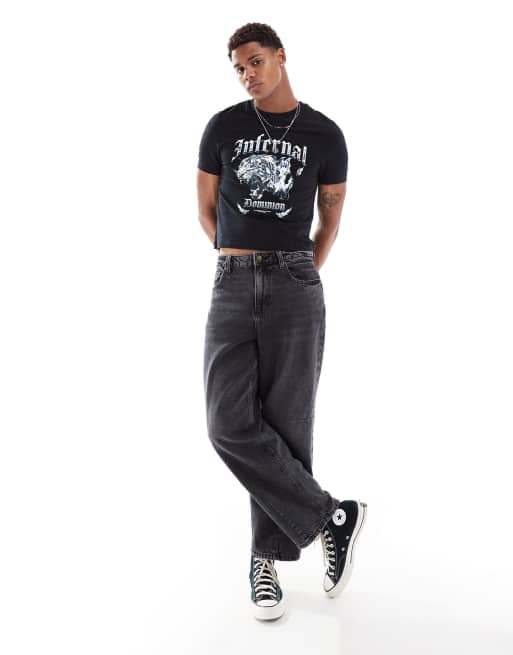 ASOS DESIGN – Muskelshirt in Schwarz mit Grunge-Print auf der Vorderseite, 2 von 4