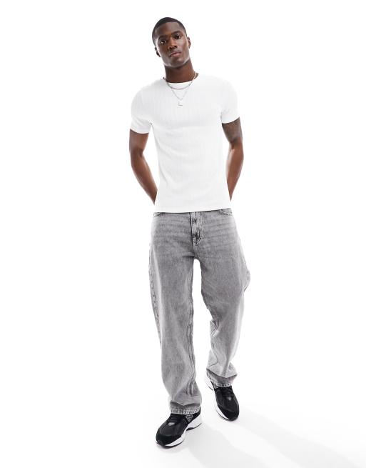 ASOS DESIGN – Muskelshirt in Weiß mit gerippten Details
