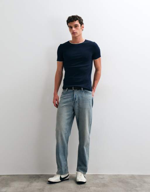 ASOS DESIGN Muskelshirt mit Kontrastdetails in marineblauem Rippstoff, 2 von 5