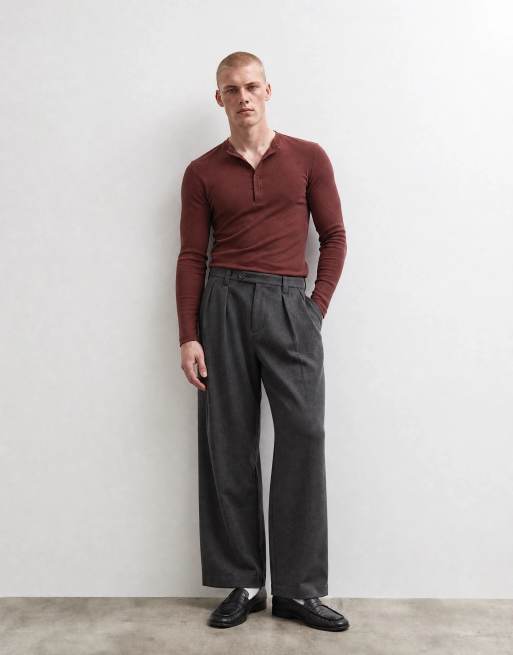 ASOS DESIGN Muskelshirt mit langen Ärmeln und gewebter Henley-Leiste in Rostrot, gerippt, 8 von 10