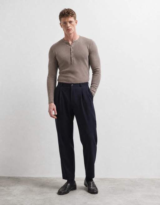 ASOS DESIGN Muskelshirt mit langen Ärmeln und Henley-Ausschnitt in beigem Rippstrick, 10 von 10