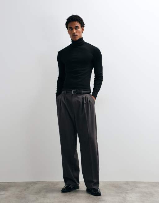 ASOS DESIGN Muskelshirt mit langen Ärmeln und Rollkragen in Schwarz mit Rippstruktur, 2 von 10