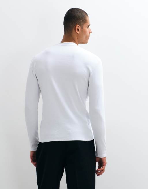 ASOS DESIGN Muskelshirt mit langen Ärmeln und Stehkragen in Weiß aus Rippstrick, 5 von 5