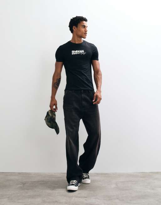 ASOS DESIGN Muskelshirt mit Shibuya-Print in Schwarz, 3 von 9