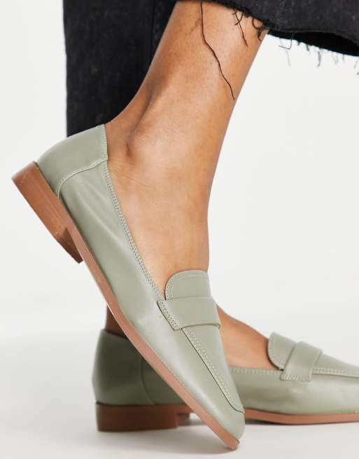 ASOS DESIGN Mussy loafer flat shoes in sage green | ASOS