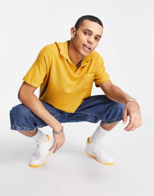 ASOS DESIGN – Musztardowa koszulka polo oversize z teksturowanej dzianiny