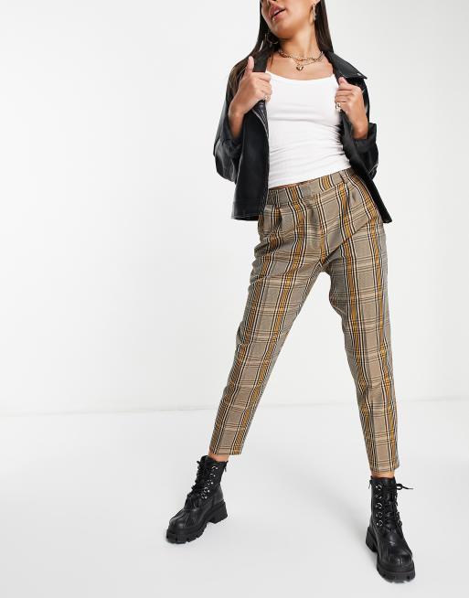 ASOS DESIGN – Musztardowe spodnie ze zwężanymi nogawkami w kratę