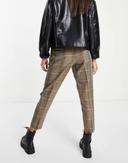 ASOS DESIGN – Musztardowe spodnie ze zwężanymi nogawkami w kratę, 3 z 4