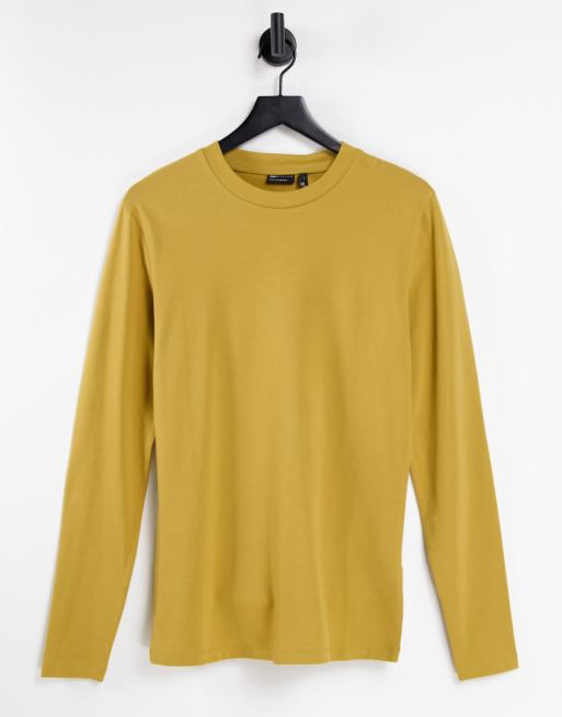 ASOS DESIGN – Musztardowy top o kroju podkreślającym sylwetkę z okrągłym dekoltem i długimi rękawami