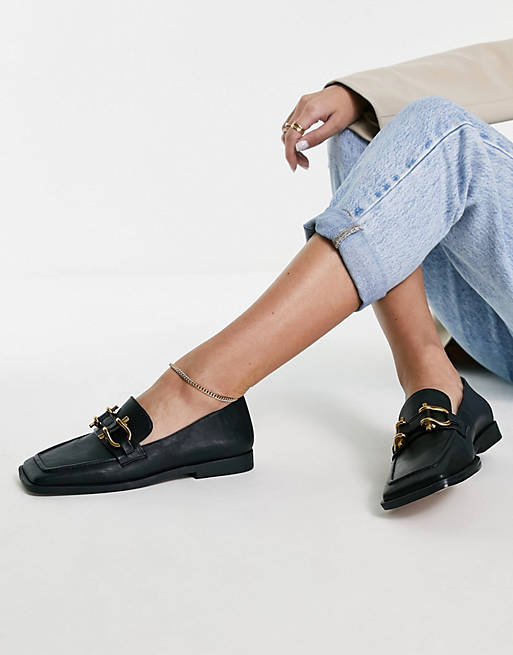 Shoes Flat Shoes/Mute extreme square toe loafers in black 