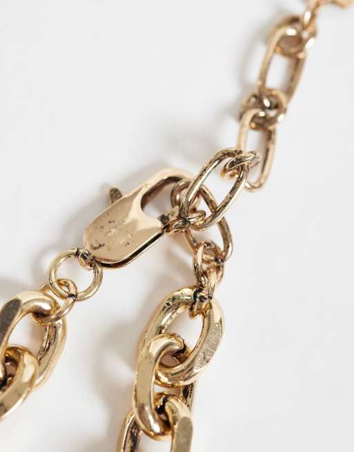 ASOS DESIGN mutli-row chain necklace with charm pendants in antique gold tone, 3 of 3