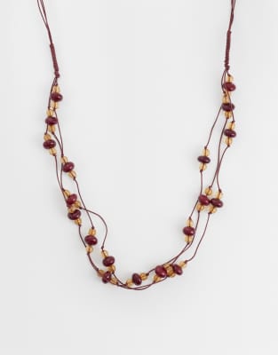 Asos Design Mutli-row Corded Necklace With Resin Chippings In Gold