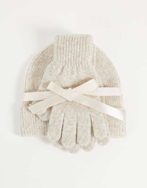 ASOS DESIGN - Muts en handschoen cadeau set in havermout - BEIGE