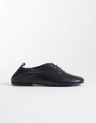 Asos Design Myriad Premium Lace-up Flat Shoes In Black