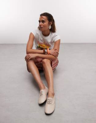 Asos Design Myriad Premium Lace-up Flat Shoes In Neutral
