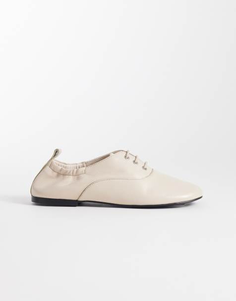 ASOS DESIGN Myriad premium lace up flat shoes in off white leather - view 1