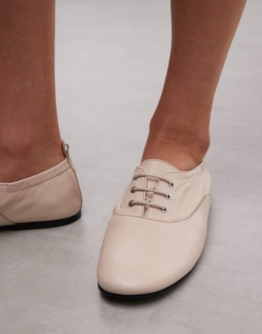ASOS DESIGN - Myriad - Premium platte schoenen met veters in gebroken wit leer, 2 van 7