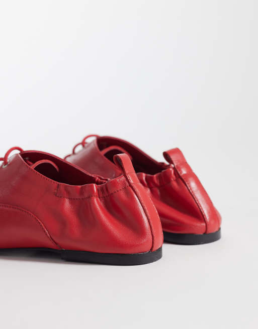 ASOS DESIGN - Myriad - Premium platte schoenen met veters in rood leer, 4 van 4