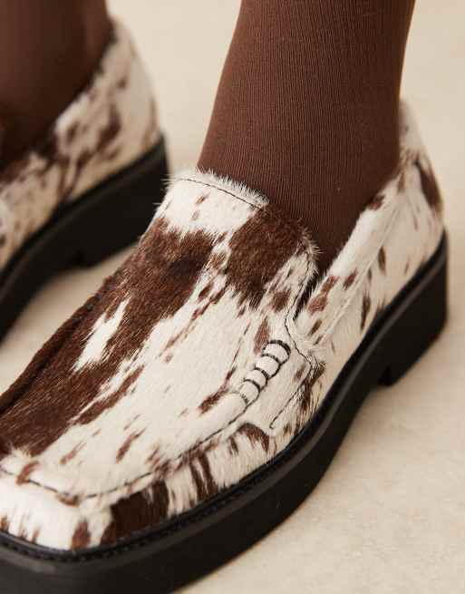 ASOS DESIGN Myrtle premium square toe loafers in cow print , 2 of 4
