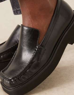 Asos Design Myrtle Square Toe Loafers In Black