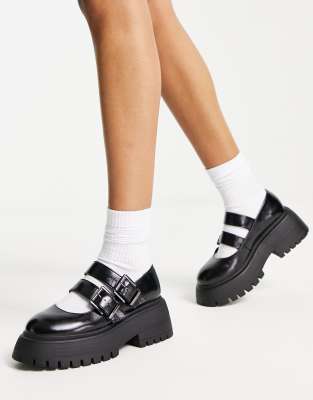 Asos Design Marnie Chunky Mary Jane Flat Shoes In Black ModeSens