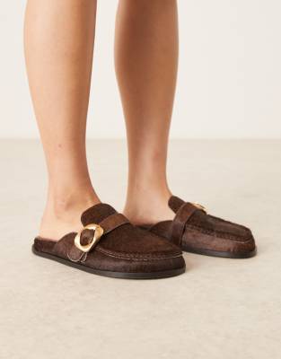 Asos Design Mystic Premium Flat Mules In Brown