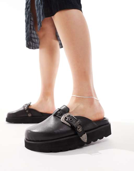 ASOS DESIGN Mystic Premium leather mules in black