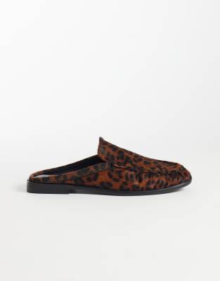 Mystique - Mules pointure large style mocassins en cuir véritable à imprimé léopard-multicolore 8
