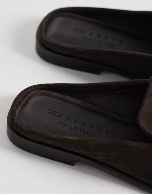 ASOS DESIGN Mystique premium loafer mules in chocolate suede, 3 of 4