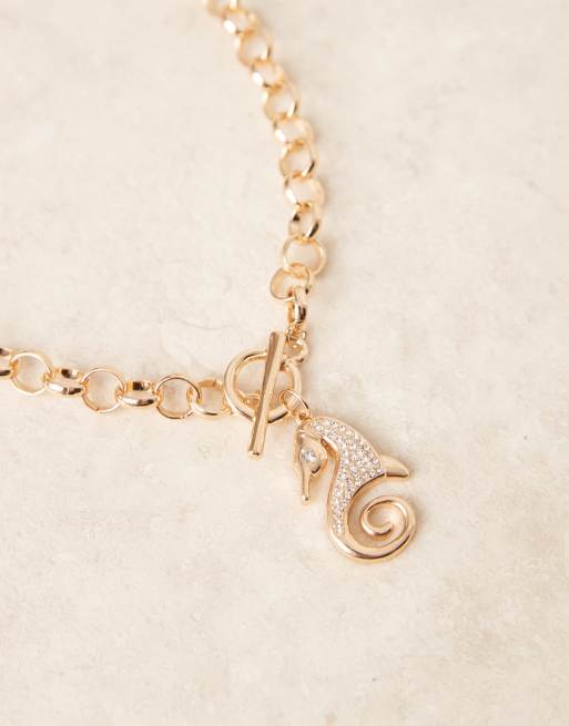 ASOS DESIGN n– Halskette mit T-Steg-Detail und verziertem Seepferdchen-Anhänger, 3 von 3