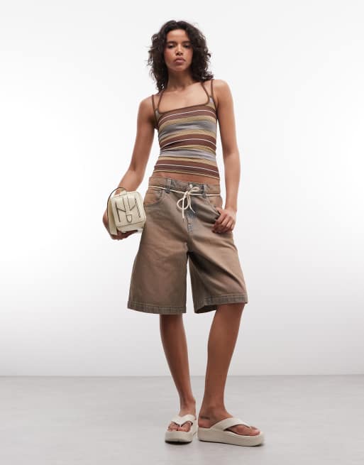 ASOS DESIGN - Naadloos gestreept cami-hemdje met bandjes in chocoladebruin, 2 van 4