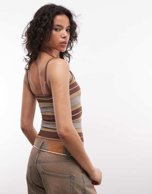 ASOS DESIGN - Naadloos gestreept cami-hemdje met bandjes in chocoladebruin, 4 van 4