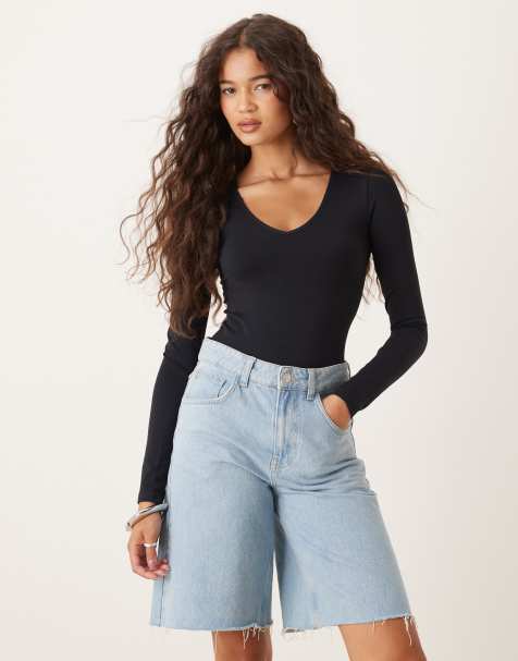 ASOS DESIGN - Naadloze body met V-hals in zwart - view 1