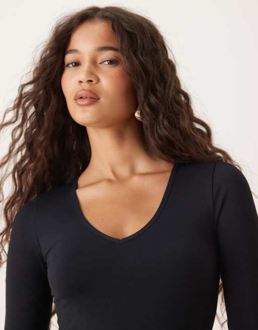 ASOS DESIGN - Naadloze body met V-hals in zwart, 4 van 4