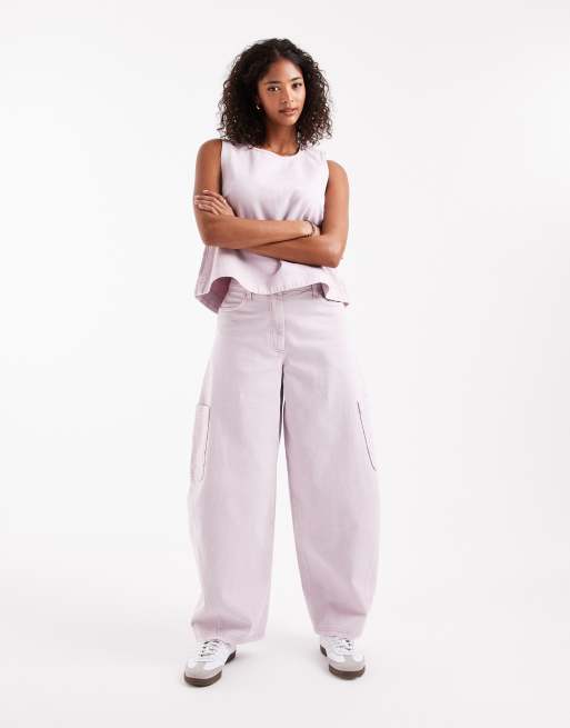 ASOS DESIGN - Naadloze utility broek met wijde ronde pijpen en ronde naden in mauve met wassing, deel van co-ord set