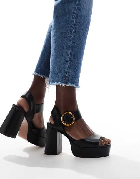 ASOS DESIGN Nacho platform high heeled sandals in black - view 1