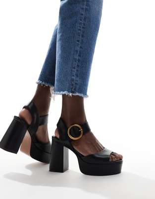 ASOS DESIGN - Nacho - Sandalen in Schwarz mit Plateauabsatz