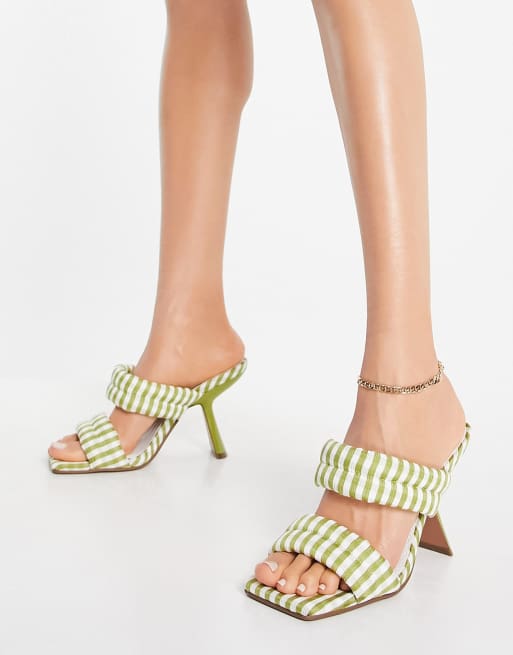 ASOS DESIGN - Nadalie - Gewatteerde muiltjes met hak en gingham ruit in groen