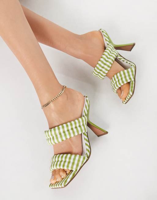 ASOS DESIGN - Nadalie - Mules matelassées à talon et carreaux vichy - Vert, 4 de 4