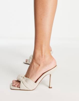 Asos Design Nadina Knotted High Heeled Mules In Natural Fabrication Asos