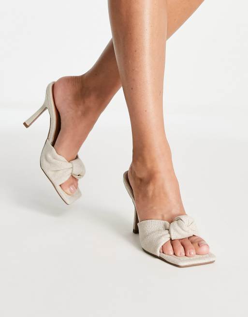 ASOS DESIGN - Nadina - Muiltjes met geknoop bandje en hoge hak van stof die natuurlijk aanvoelt