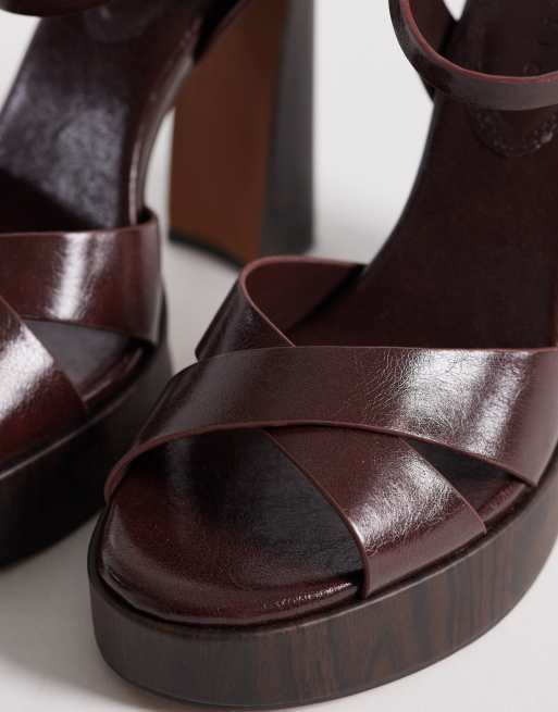 ASOS DESIGN - Nadina - Sandales à talon haut et semelle plateforme avec brides croisées - Chocolat, 2 de 4