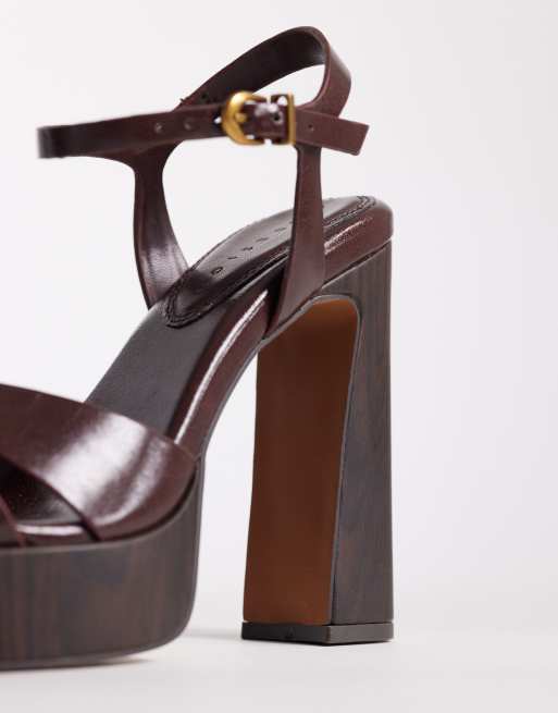 ASOS DESIGN - Nadina - Sandales à talon haut et semelle plateforme avec brides croisées - Chocolat, 4 de 4