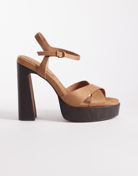 ASOS DESIGN - Nadina - Sandales en suédine à talon haut et semelle plateforme avec brides croisées - Taupe - view 1