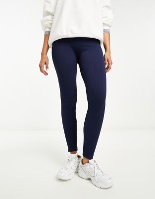 ASOS DESIGN - Nahtlose, gerippte Leggings in Marineblau, Kombiteil