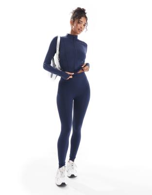 ASOS DESIGN - Nahtlose, modellierende Leggings in Marineblau mit Nahtdetail, Kombiteil