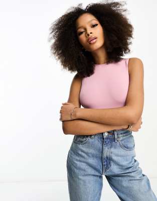 ASOS DESIGN - Nahtloser Body in Rosé mit Tanktop-Design und Rundhalsausschnitt-Rosa