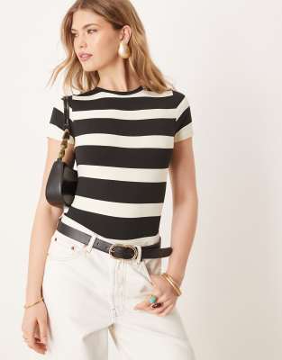 ASOS DESIGN - Nahtloser Body in Schwarz mit Rundhalsausschnitt und Streifen-Bunt