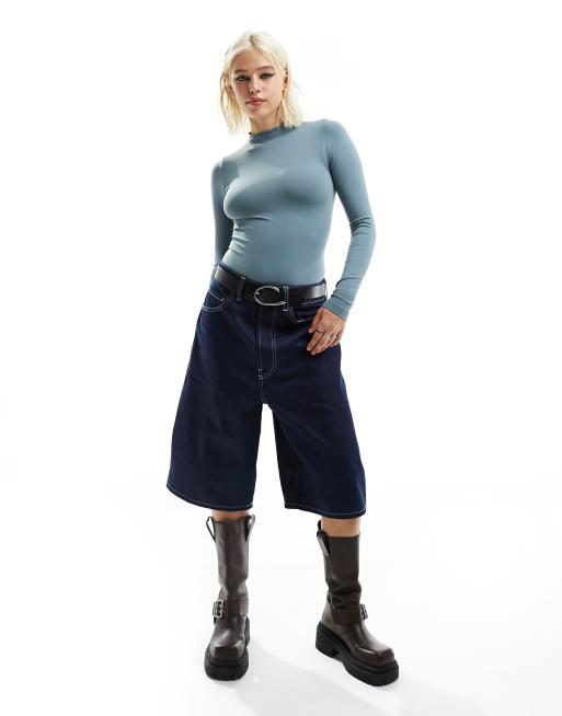 ASOS DESIGN – Nahtloser, langärmliger Body in Dieselblau mit Rollkragen, 3 von 4