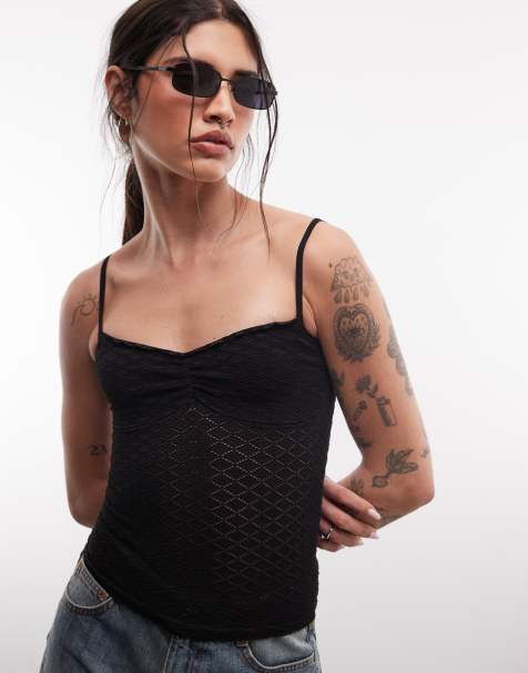 ASOS DESIGN – Nahtloses Camisole-Oberteil aus Jacquard in Schwarz - view 1